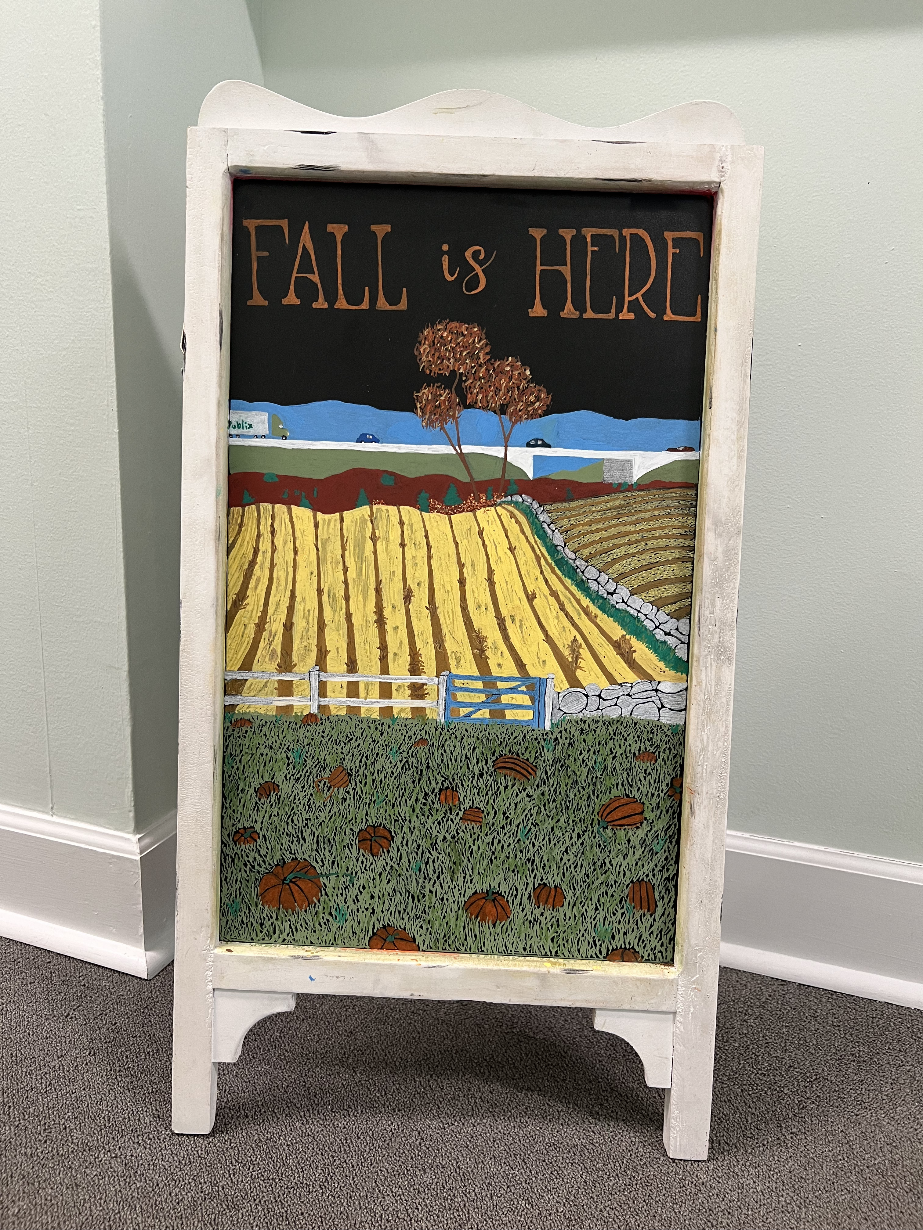 hand drawing of New Yorker cover for fall storefront